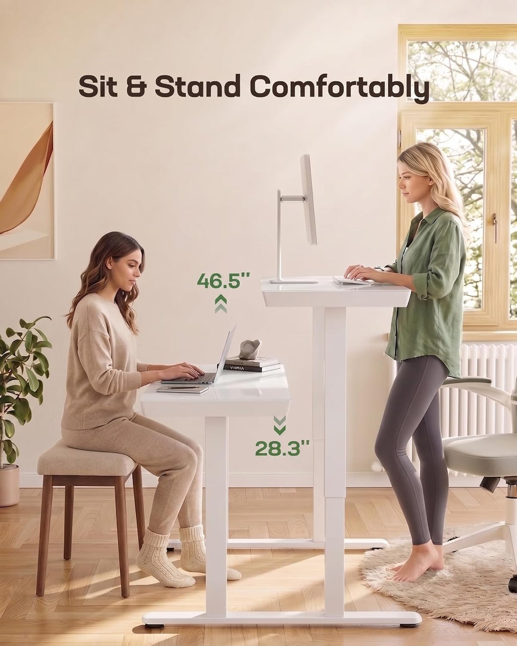 Marsail Glass Standing Desk with Drawer, 35 x 20 inch Electric Standing Desk, Height Adjustable Desk with One-Piece Tabletop & USB Charging Ports, Sit Stand Desk with Storage for Home & Office White