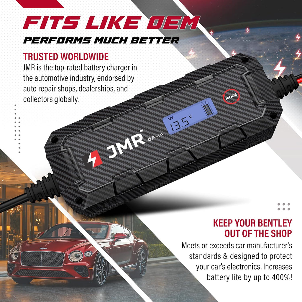 JMR Battery Charger for Bentley Continental GT Bentayga Flying Spur Mulsanne Trickle Charger Conditioner Maintainer (Magnetic Port, Add Lithium Mode)