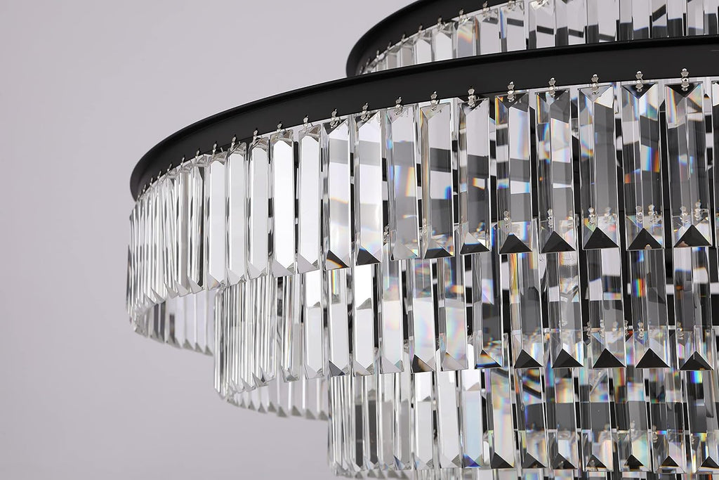 31' Black Crystal Chandelier, Modern 6-Tier Ceiling Light with Clear Crystal Prisms, Luxury Pendant Lighting for Dining Room Entryway