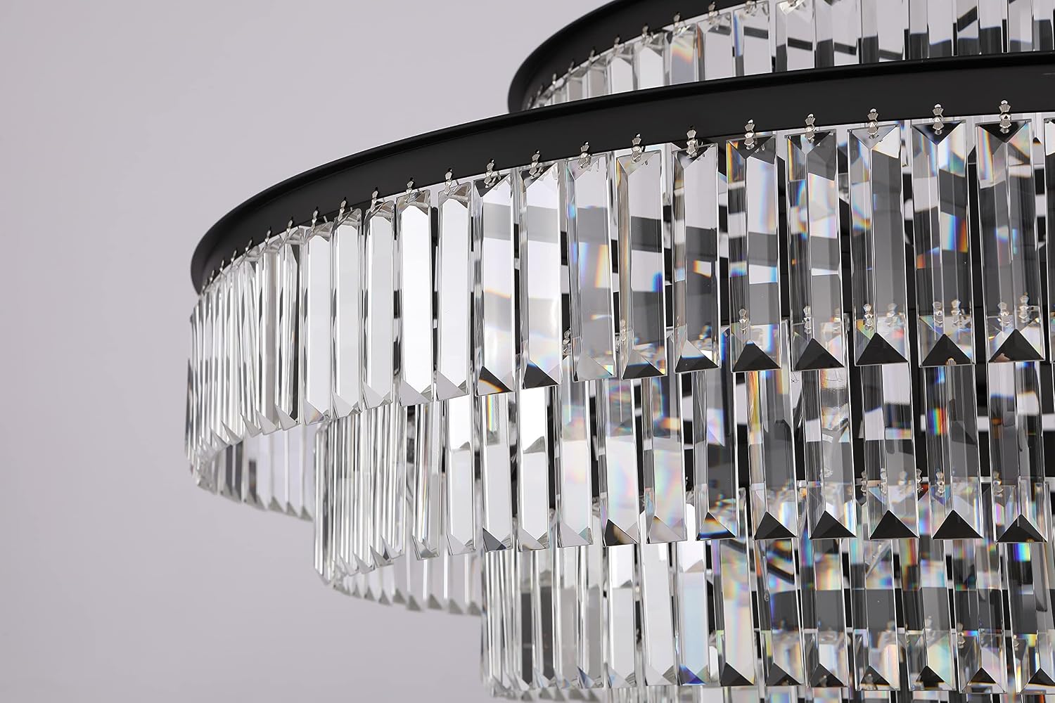 31' Black Crystal Chandelier, Modern 6-Tier Ceiling Light with Clear Crystal Prisms, Luxury Pendant Lighting for Dining Room Entryway