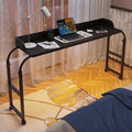 HWB Bed Table with Wheels for King Size, Over Bed Desk with Adjustable Height for Laptop, Overbed Table with Charging Station & LED Lights, Rolling Tables with AC Outlets, Black