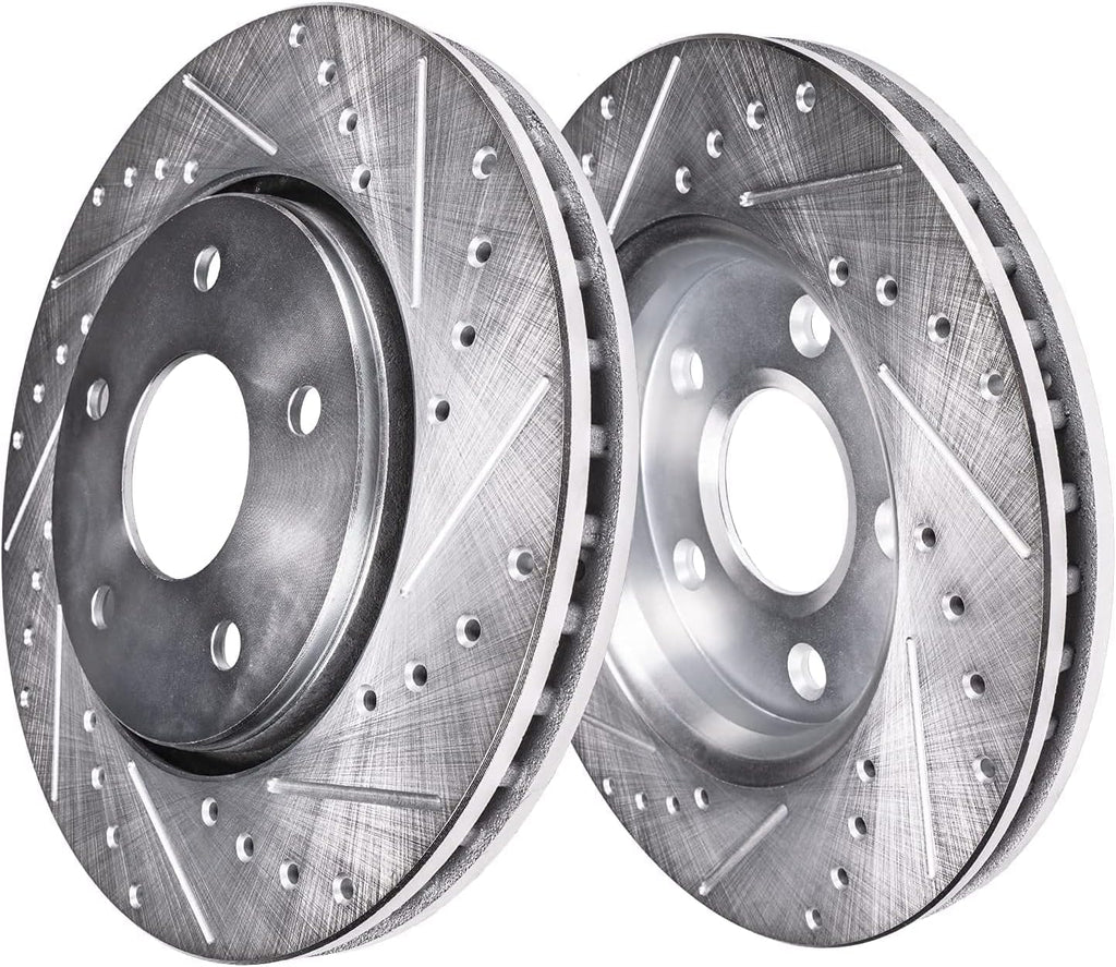 Detroit Axle - Front Brake Kit for 2009-2018 Ram 1500, 2019-2022 Ram 1500 Classic Drilled & Slotted Brake Rotors Disc Brakes Caliper w/Bracket Replacement