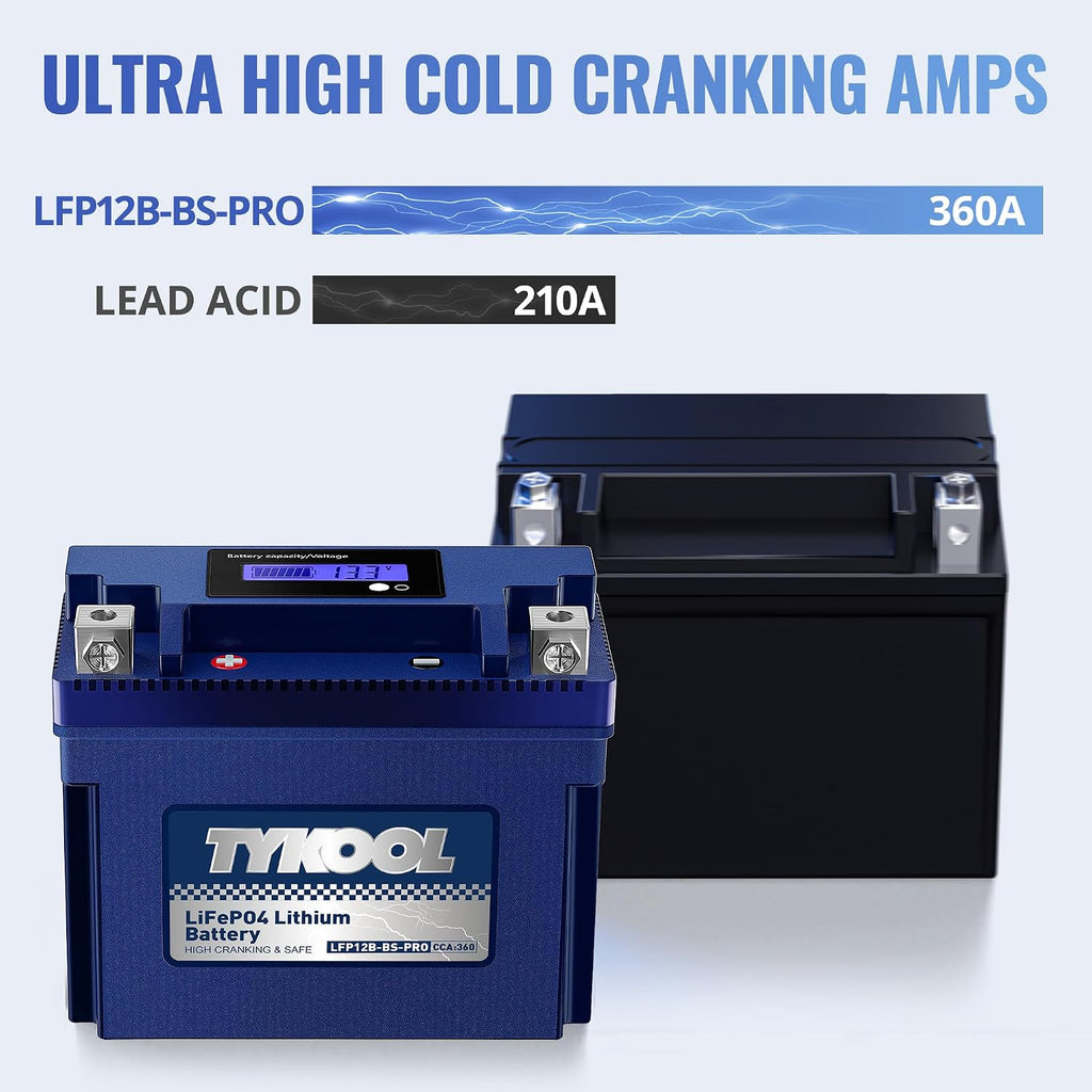 TYKOOL LFP12B-BS-PRO Lithium Battery, Replaces YT12B-BS YT12B-4, 360CCA 6Ah Fits for Motorcycle Scooter ATV, Compatible with Ducati Superbike Monster Multistrada Yamaha R1 FZ6 Kawasaki ZX10R, [+ -]