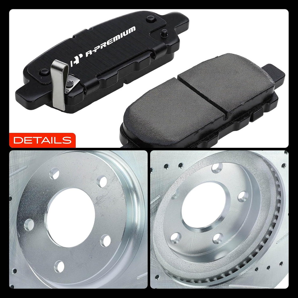 A-Premium Front & Rear Drilled and Slotted Disc Brake Rotors + Ceramic Pads Kit Compatible with Select Nissan Models - Maxima 2009-2014 2016-2019, 3.5L, 12-PC Set