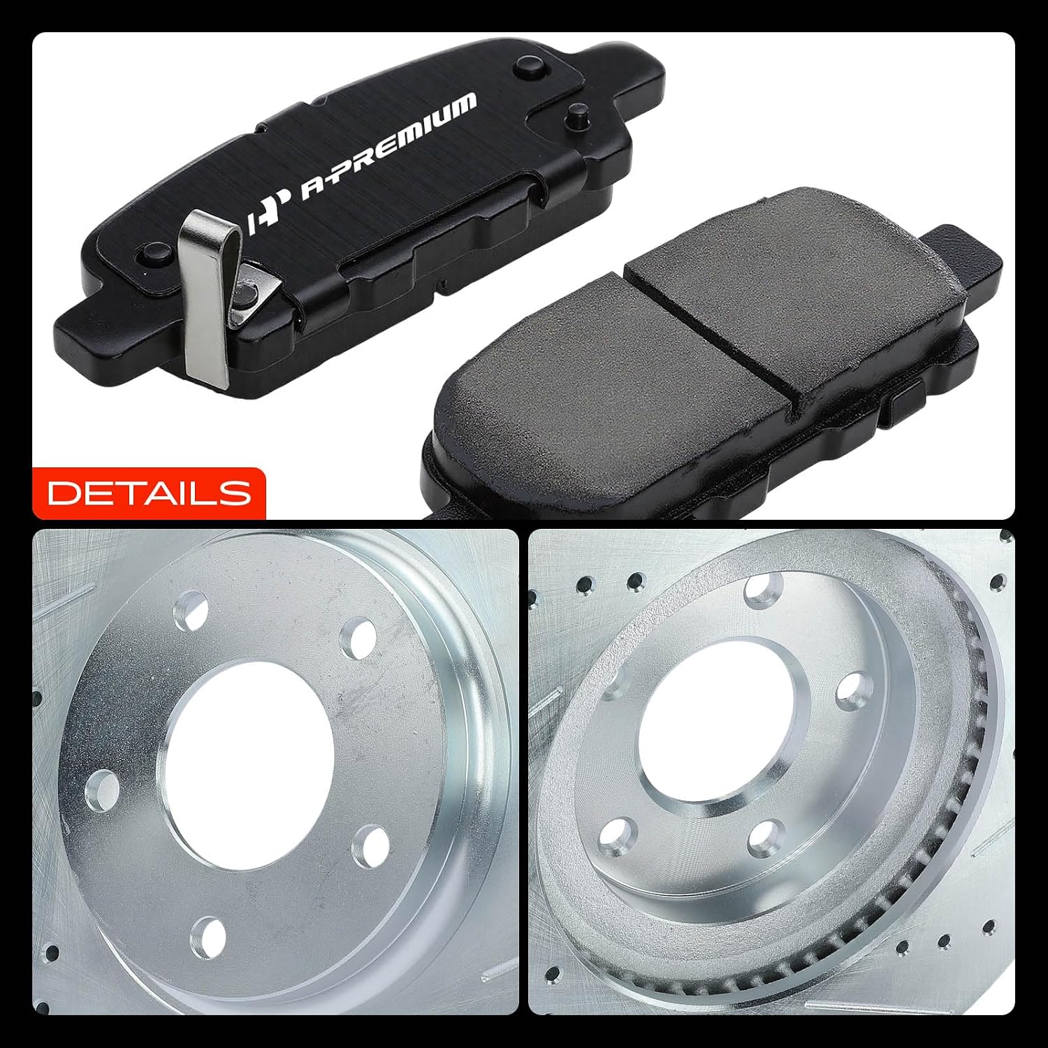 A-Premium Front & Rear Drilled and Slotted Disc Brake Rotors + Ceramic Pads Kit Compatible with Select Nissan Models - Maxima 2009-2014 2016-2019, 3.5L, 12-PC Set