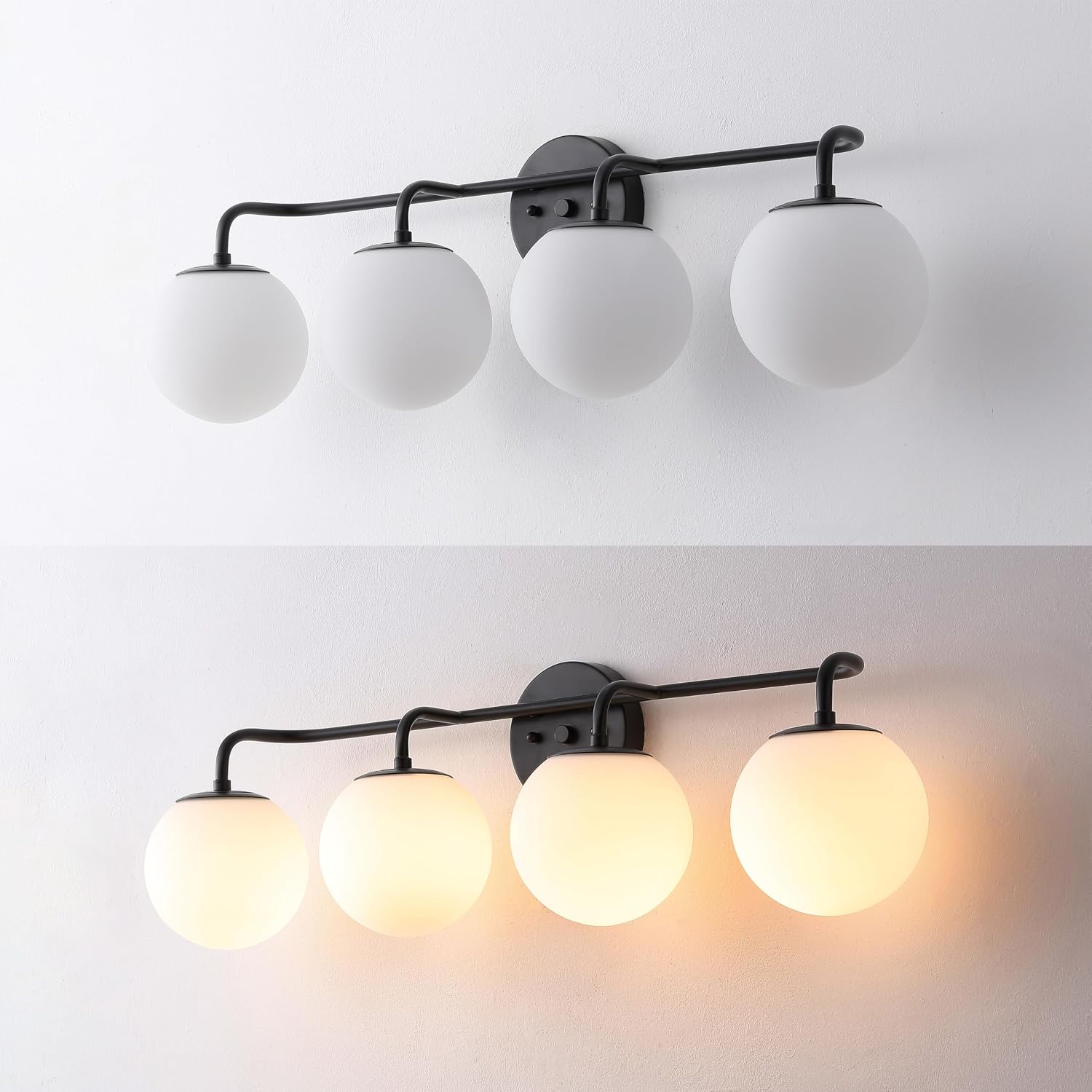 JONATHAN Y 31' Black Modern Globe Wall Sconce Vanity Light for Bathroom, White Frosted Glass Shade, Midcentury Parisian Bistro Wall Lamp, LED Bulb Included (JYL3558B)