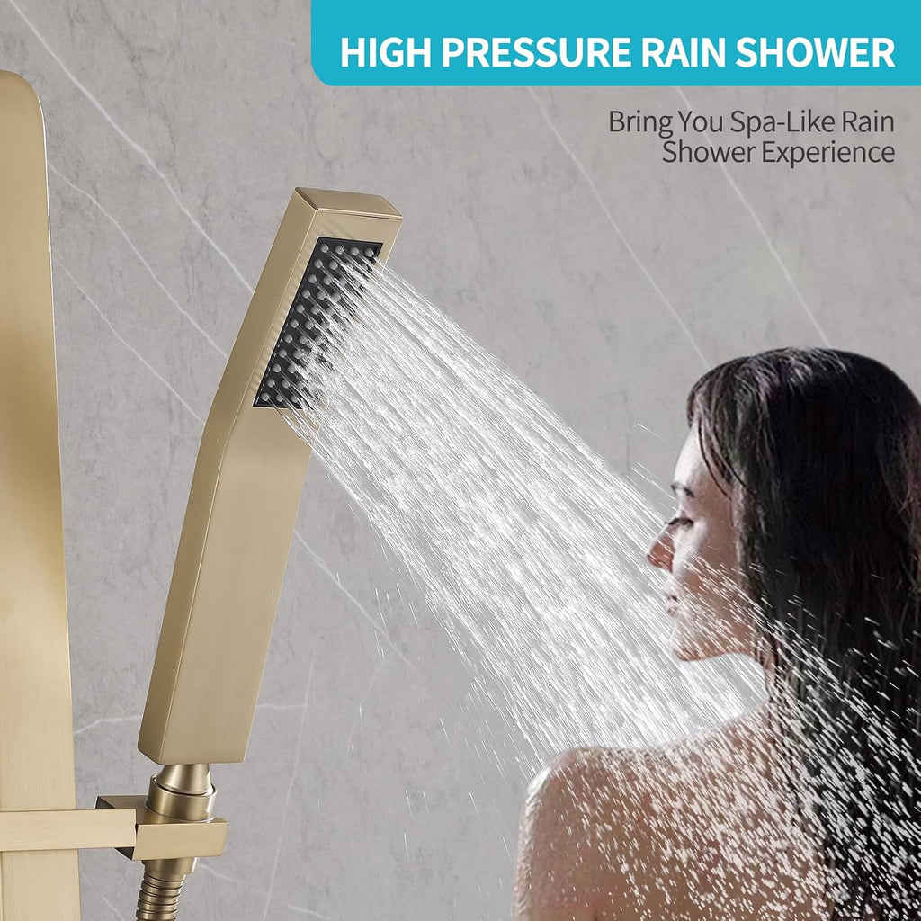 Shower Slide Bar Handheld Shower Head with Hose, Bathroom Showerhead with Handle Spray, High Pressure Shower Slide Bar Height Adjustable with 59.06 Inch Stainless Steel Hose Brushed Gold