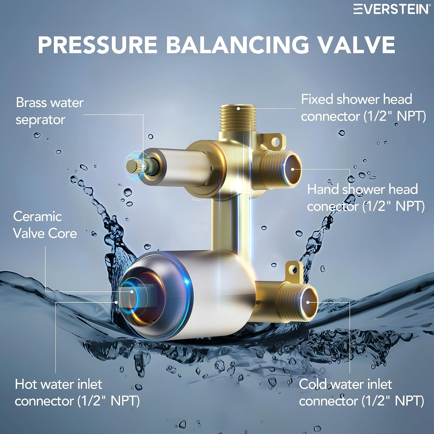 6' High-Pressure Shower System with Handheld Spray, Wall Mount Bathroom Shower Faucet Set with Valve (Brushed Nickel)