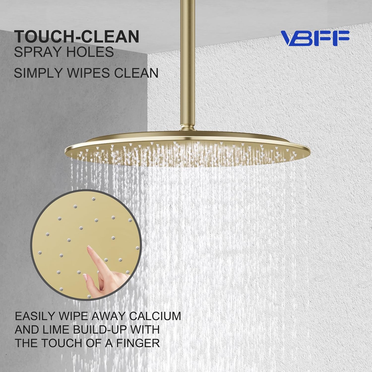 VBFF-Shower Head,rain shower head, 16 inch- Round Shower Head, 1.8 GPM Flow Rate, rainfall showerhead,VBFF14 (Brushed Gold)