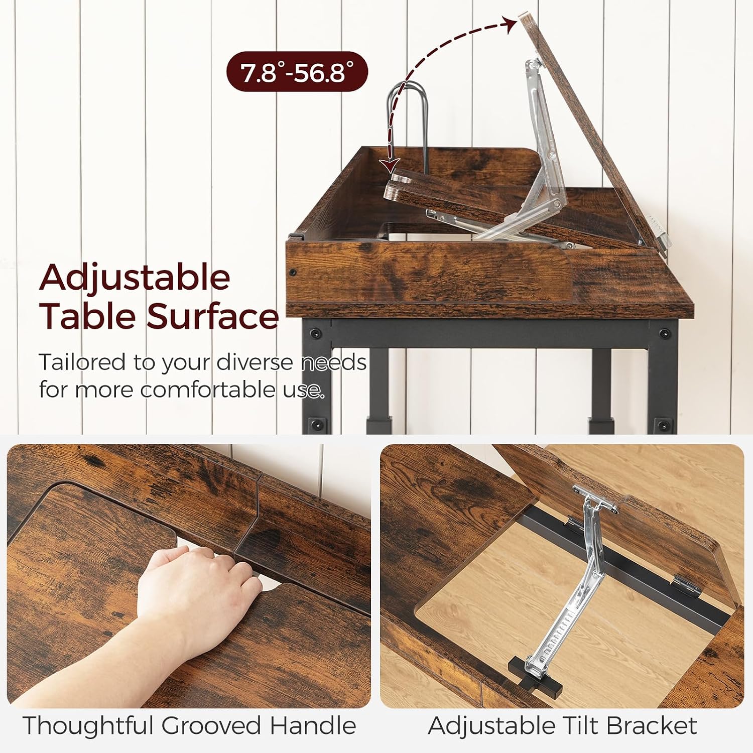 Overbed Table with Wheels, Queen Size Mobile Bed Desk with Adjustable Height, Computer Desk with Tilt Stand, Rolling Laptop Table, Recliner Desk for Home, Office, Hospital, Rustic Brown MTHR18101
