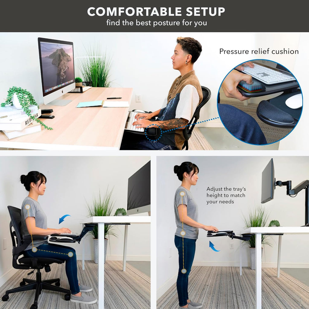 Mount-It! Under Desk Keyboard Tray, Adjustable Slide-Out Keyboard & Mouse Platform, 20.5' W × 11' D, Ergonomic Wrist Rest, Tilt & Swivel, Heavy-Duty Bolt-On Keyboard Drawer for Home Office, Black