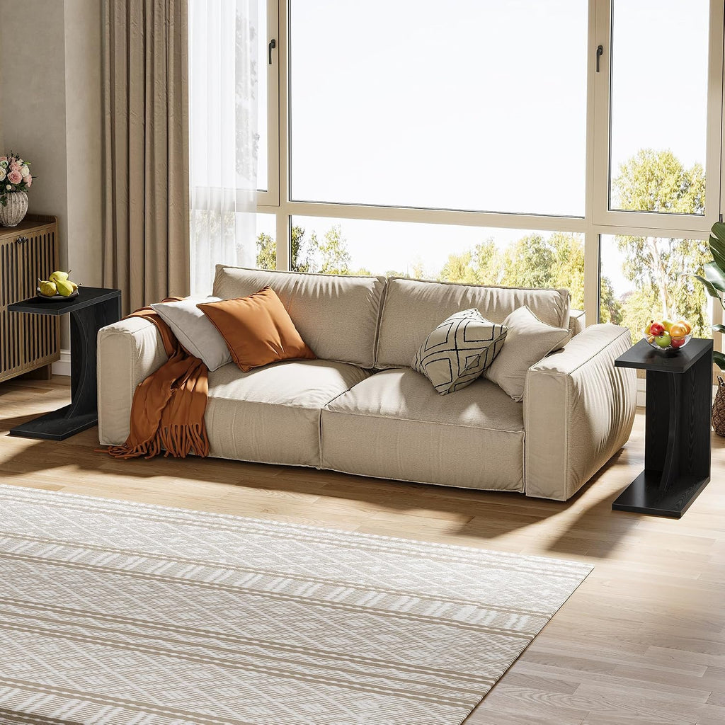 Tribesigns Set of 2 C-Shaped End Table for Couch, Small Bedside Table for Sofa, Wooden Nightstand for Living Room Bedroom Laptop Work Desk (2, Black)