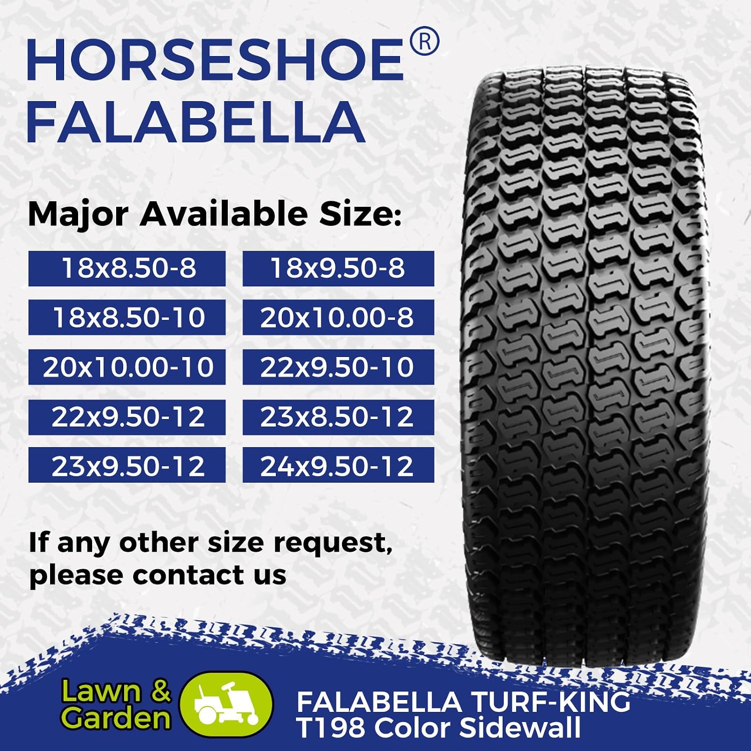 HORSESHOE FALABELLA 2 NEW 20x10.00-10 / 20x10-10 6PR T198 TURF-KING LAWN MOWER TIRES 20100010 LRC Heavy Duty Color-Sidewall (20x10.00-10 6Ply)