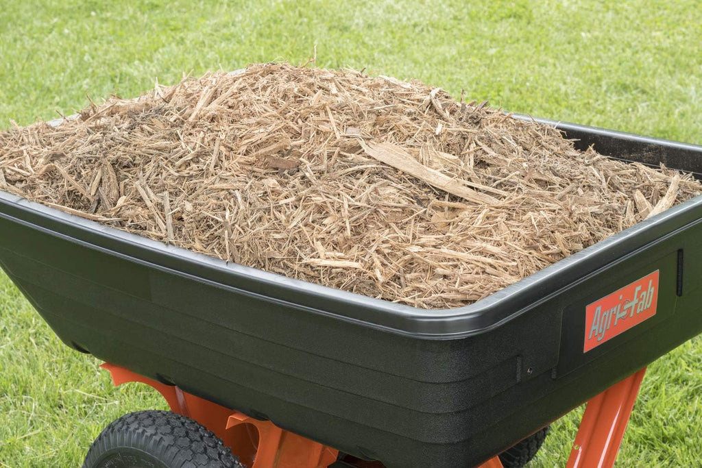 Agri-Fab 45-0533 650 lbs Tow Behind Poly Dump Cart, 10 CU. FT.; Lawn & Garden Cart/Trailer for Lawn Mowers, 16' Pneumatics Tires, Easy to Use Foot Pedal Dumping Lever