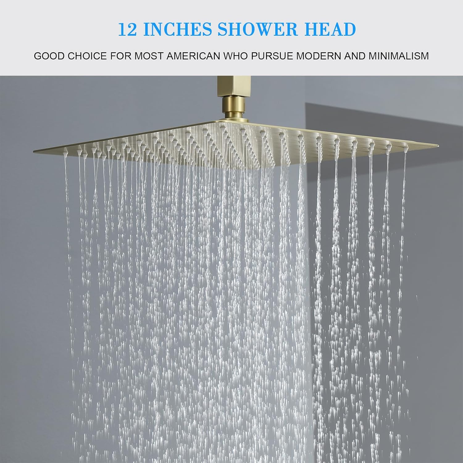Shower Faucet Set, Brushed Gold Shower System with Rain Shower and Handheld Bathroom Ceiling 12 Inch Shower Set with Valve