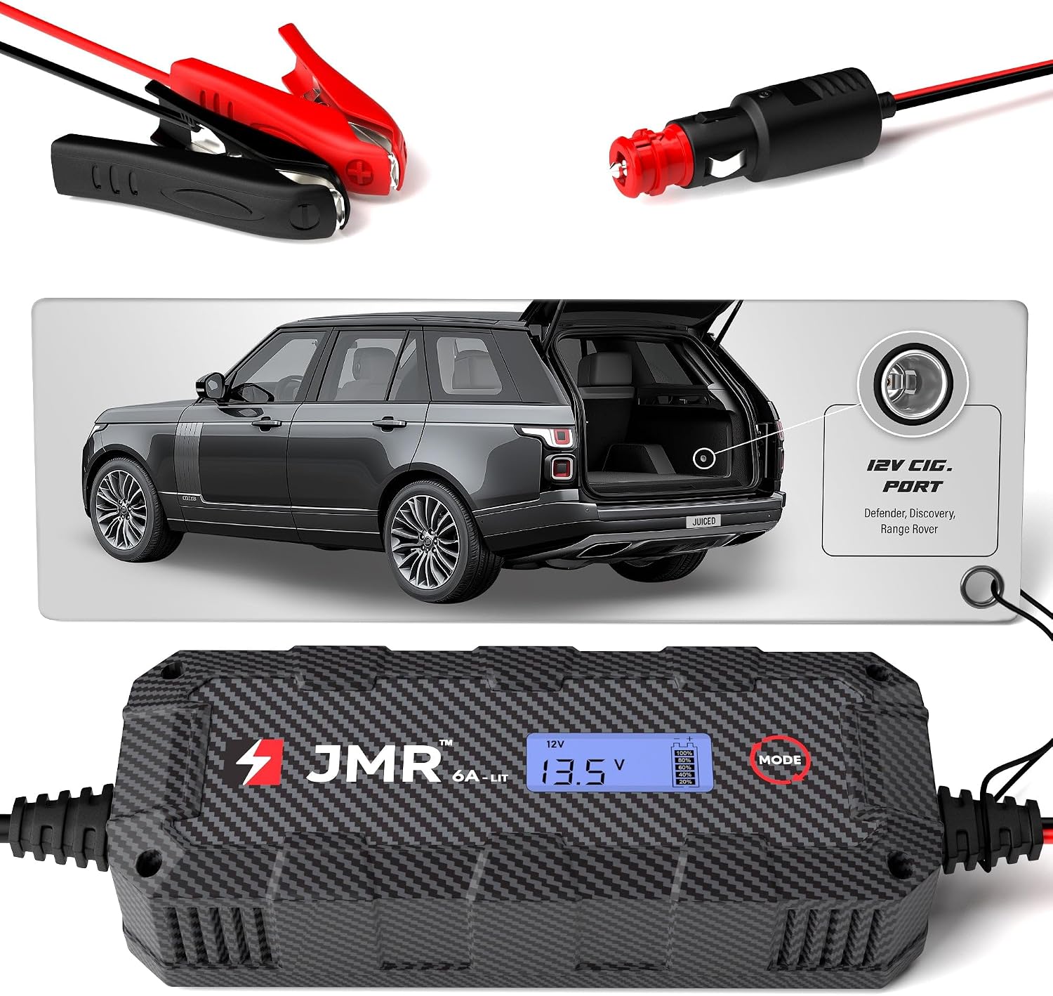 JMR Battery Charger for Land Rover Defender Discovery Range Rover All Models Trickle Charger Conditioner Maintainer (Add Lithium Mode)