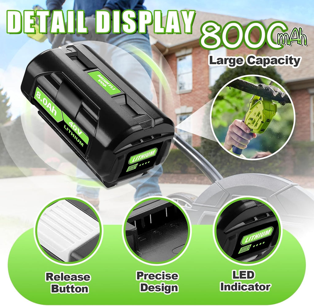 2PCS 8000mAh OP4060A Replacement for Ryobi 40V Battery Compatible with Ryobi 40V Lithium Battery OP40601 OP4015 OP40201 OP4026 OP40261 OP4030 OP4040 OP40401 OP4050 OP40501 Tools (2)