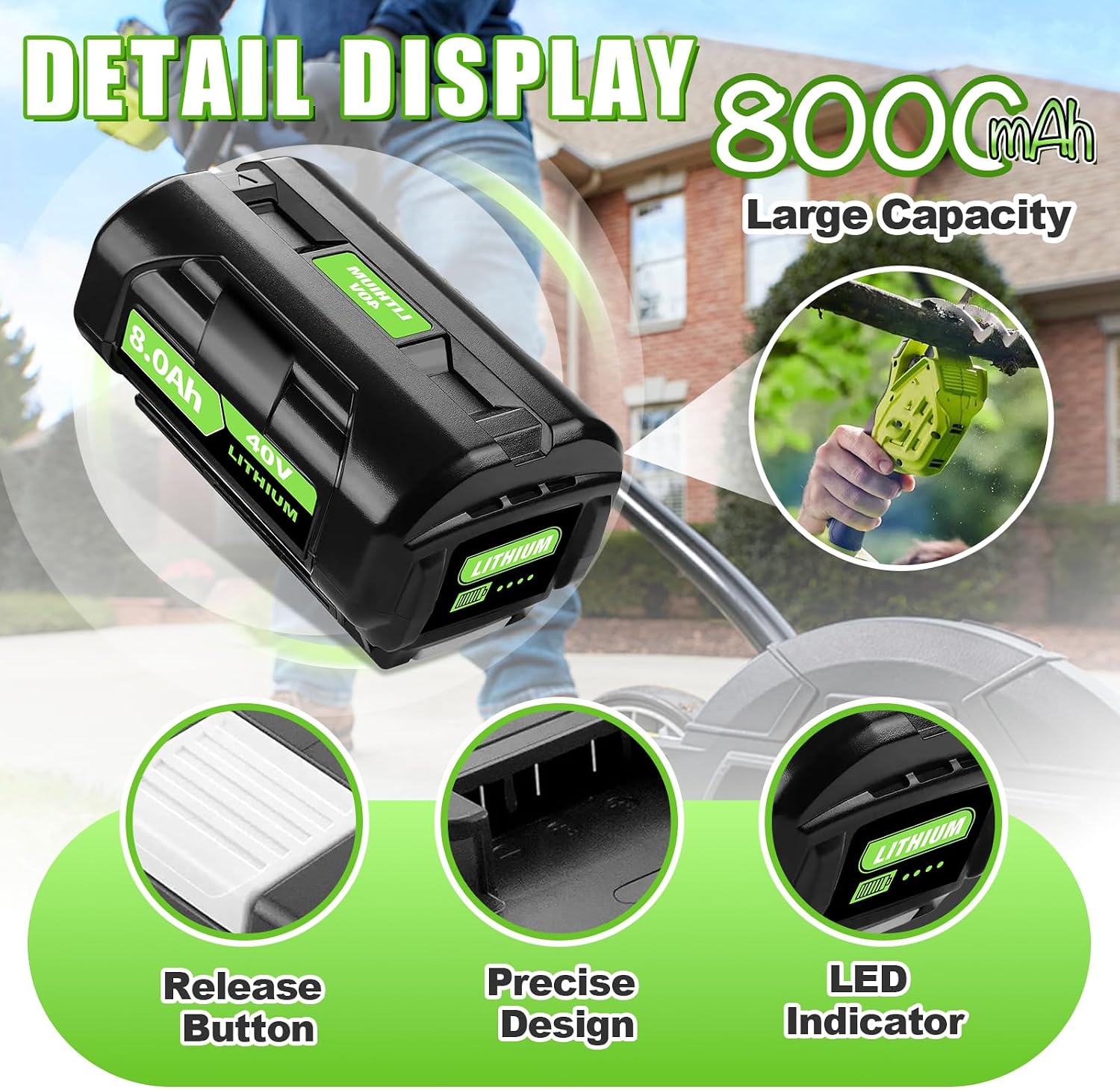 2PCS 8000mAh OP4060A Replacement for Ryobi 40V Battery Compatible with Ryobi 40V Lithium Battery OP40601 OP4015 OP40201 OP4026 OP40261 OP4030 OP4040 OP40401 OP4050 OP40501 Tools (2)