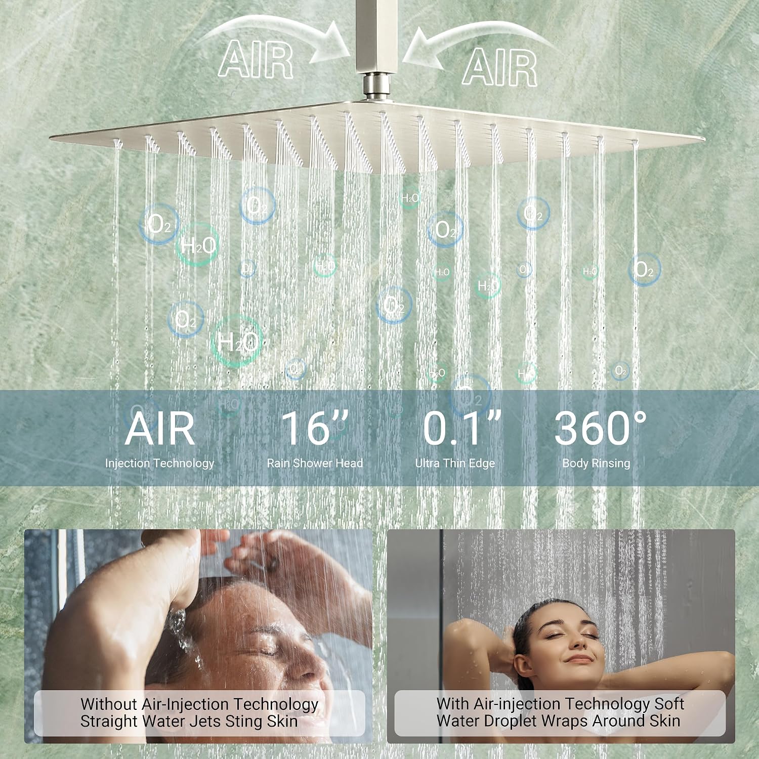 Dasan Thermostatic Dual Shower Head System with 6 Body Jets, 6-Inch Shower & 16' Rainfall Shower, Luxury Brushed Nickel Shower Faucet Set Tandem Rain Shower Head System for Couples/ 2-Person