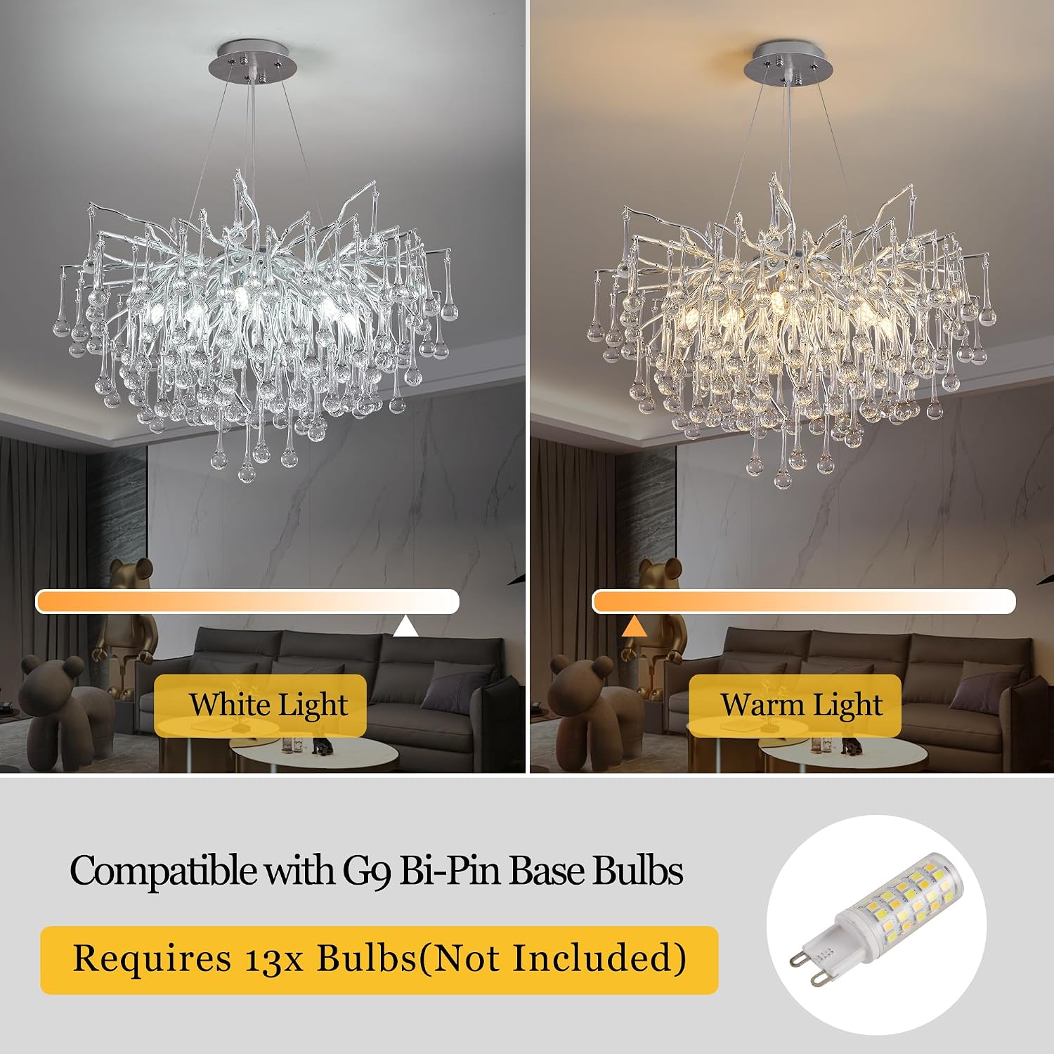 Modern Crystal Raindrop Chandelier, Silver Round Art Deco Tree Branch Lighting Fixture for Dining Room Living Room Foyer 13 Lights D31.5''