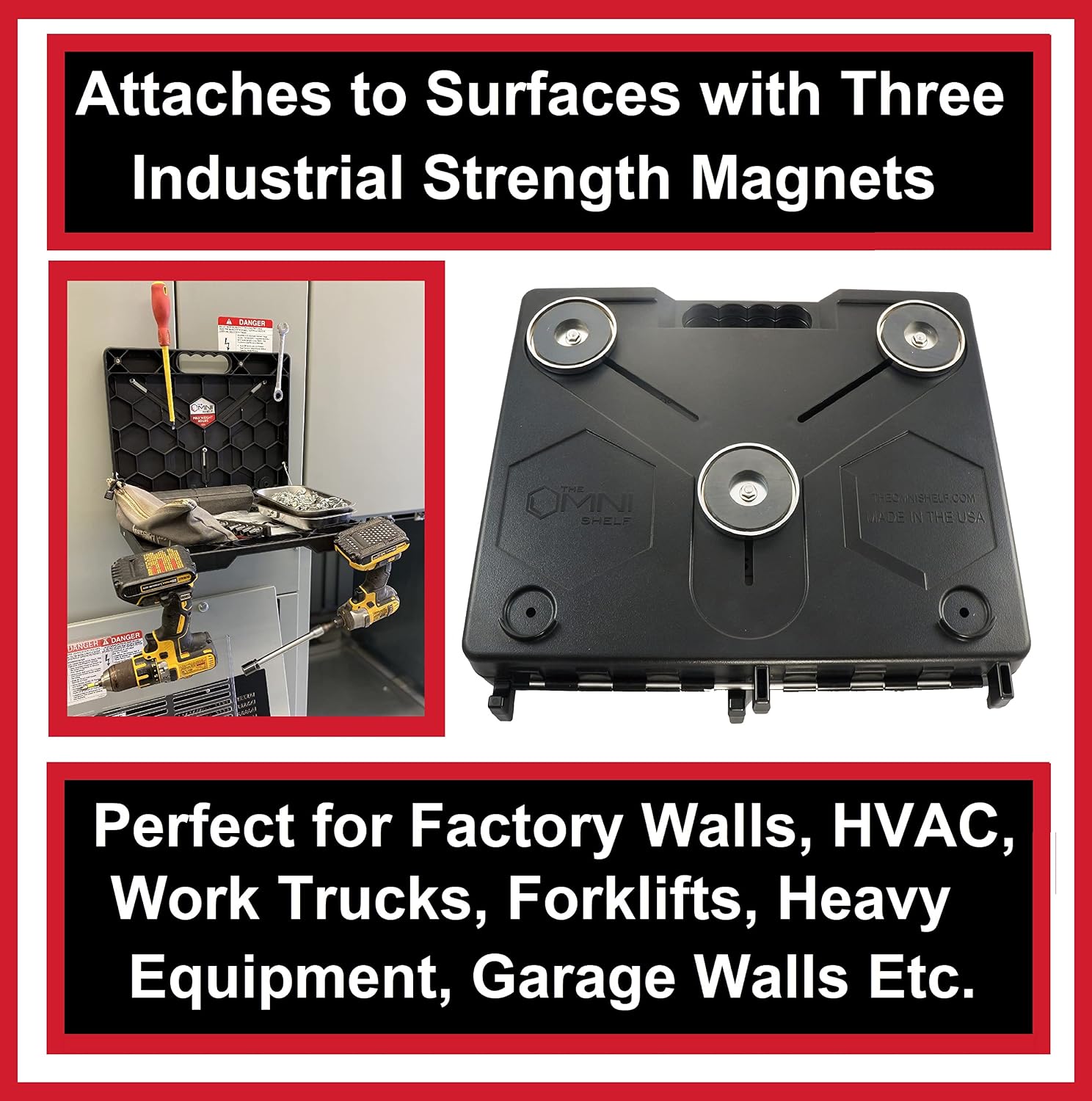 The OmniShelf Magnetic Portable Workstation + Toolbox, Computer & Laptop Stand, Multimeter Case, Utility Shelf w/ 50 lb Capacity, Hands Free Workstation Attaches to HVAC, Trucks & More (5 Count)