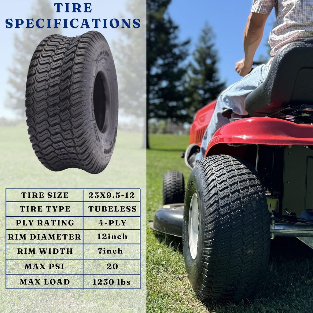Dayrim 23x9.50-12 Lawn Mower Tires, Set of 2, 4-Ply Tubeless Turf Tread, for Garden Tractor & Riding Mower,Golf Cart Tires
