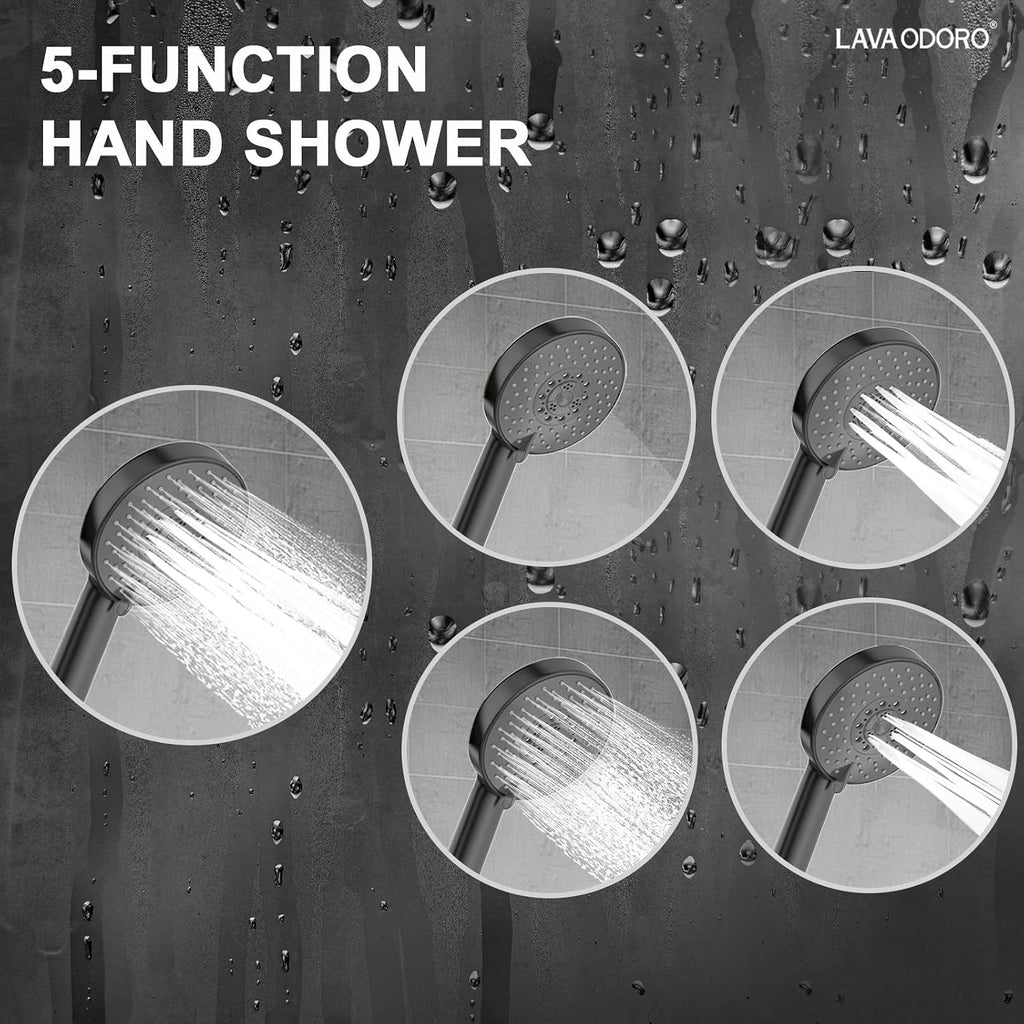 Lava Odoro 5-Function Retrofit Shower System with Rain Showerhead and Handheld Spray Matte Black, 8'' Rain Shower Faucet, 2.5 GPM, SF101-MB