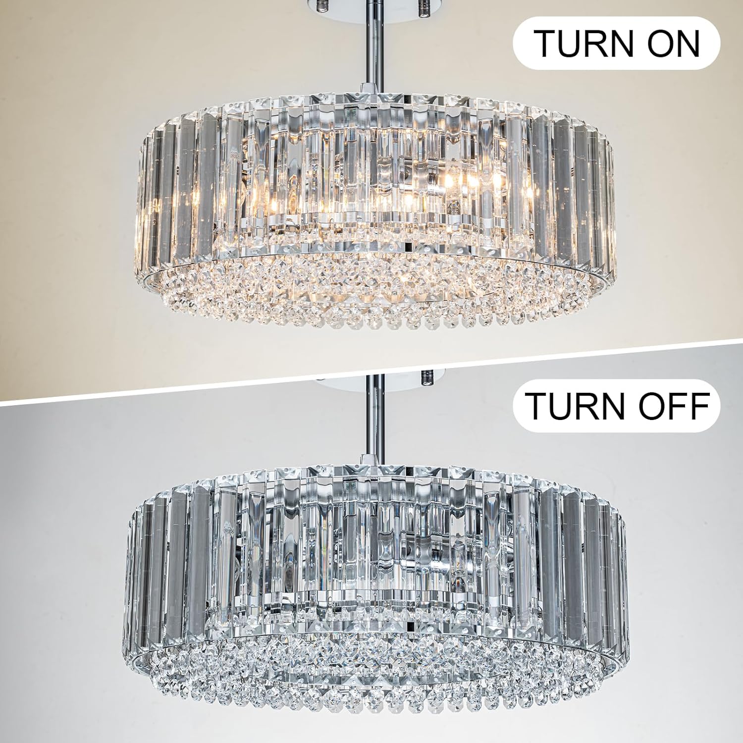 Lingkai 15.8' Modern Crystal Chandelier Chrome Round Semi Flush Mount Ceiling Light Fixture Chandelier for Living Room Dinning Room Bedroom Hallway Entryway Kitchen