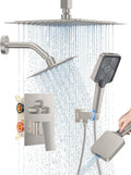 Woindo Shower Faucet Set, 10' Ceiling Mount Rainfall Shower System with 2 Rain Shower Head and Multi-function Handheld Head Push Button Diverter Shower Faucet Trim Kit