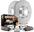 PowerStop Front Brake Kit For Jeep Cherokee 1999-01 | Jeep Wrangler 1999-06 - Truck & Tow Carbon Fiber Ceramic Brake Pads + Drilled & Slotted Rotors Upgrade, K2152-36