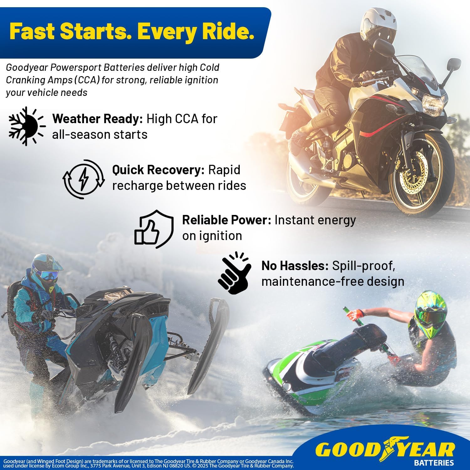 Goodyear GYTX30L - 12 Volt 32 AH, 400 CCA, Rechargeable High-Performance, Maintenance Free, SLA - AGM Battery for Motorcycle, ATV, UTV, Scooter, Snowmobile, Motorbike and more!