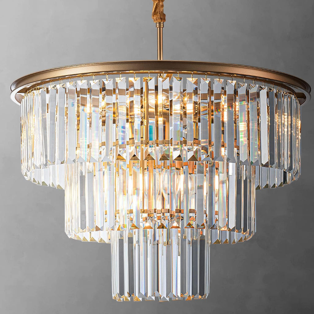 12-Light 23.64' Gold Modern Crystal Chandelier Crystal Pendant Chandeliers Light Fixture 3-Tier Hanging Lighting for Living Dinning Room Bedroom Foyer