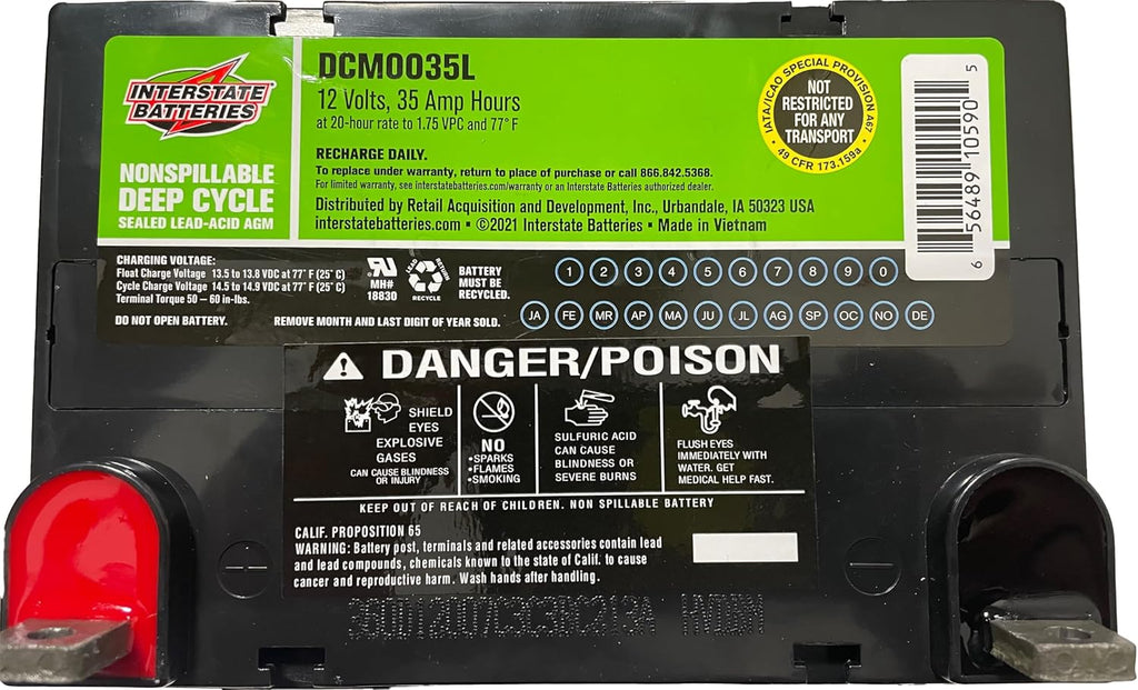 Interstate Batteries 12V 35Ah Deep Cycle Mobility Battery (Group U1 or GT9L) VRLA SLA AGM (L Terminal) Rechargeable Replacement for Scooters, Medical Devices, Wheelchairs (DCM0035L)