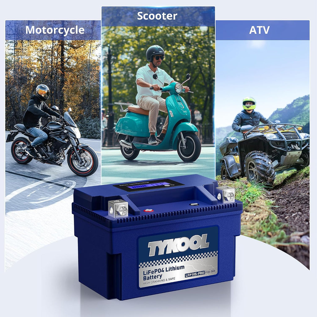 TYKOOL LFP10S-PRO Lithium Battery, Replaces YTZ10S, 360CCA 6Ah Fits for Motorcycle Scooter ATV PWC, Compatible with Honda CBR1000RR CBR600RR Yamaha R6 MT07 MT09 BMW S1000RR KTM Duke, LCD SOC Display