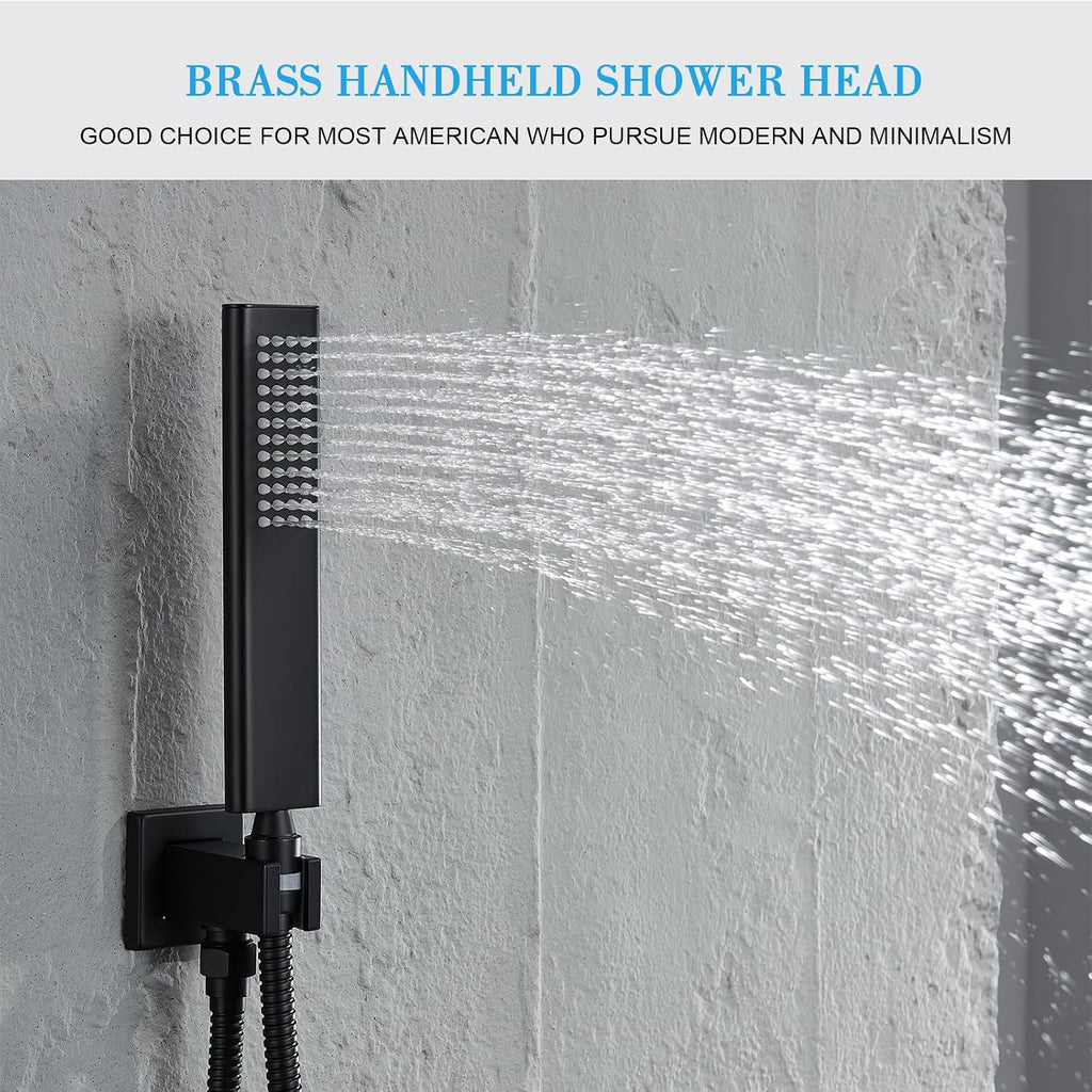 Shower Faucet Set, Matte Black Shower System with Rain Shower and Handheld Bathroom Rainfall Ceiling 12 Inch Shower Set with Valve