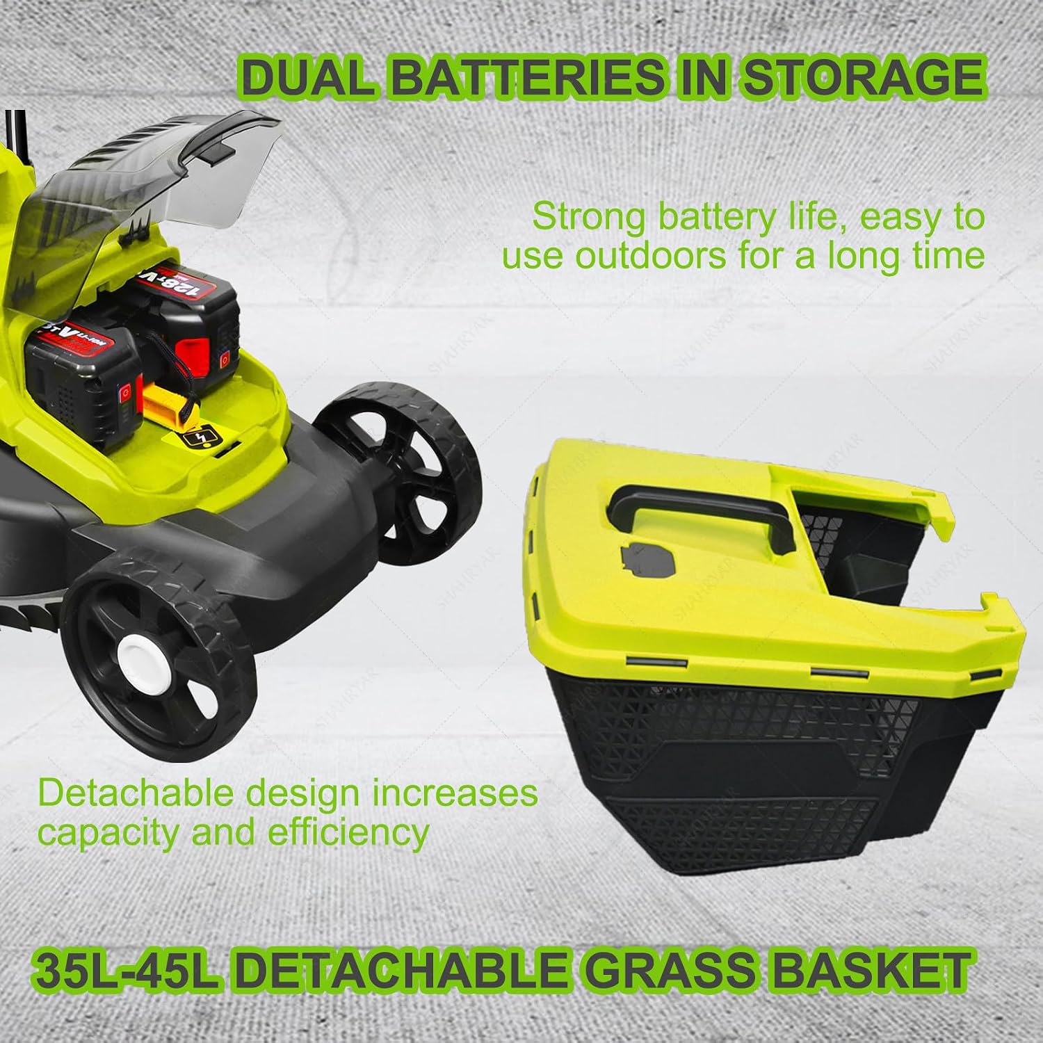 SHAHRYAR Electric Lawnmower Battery Powered,Brushless Cordless Push Lawn Mower,Lawn Mower,Battery Mower,Cutting Size 330mm,with 45l Large Grass Box, for Yards, Garden Lawn