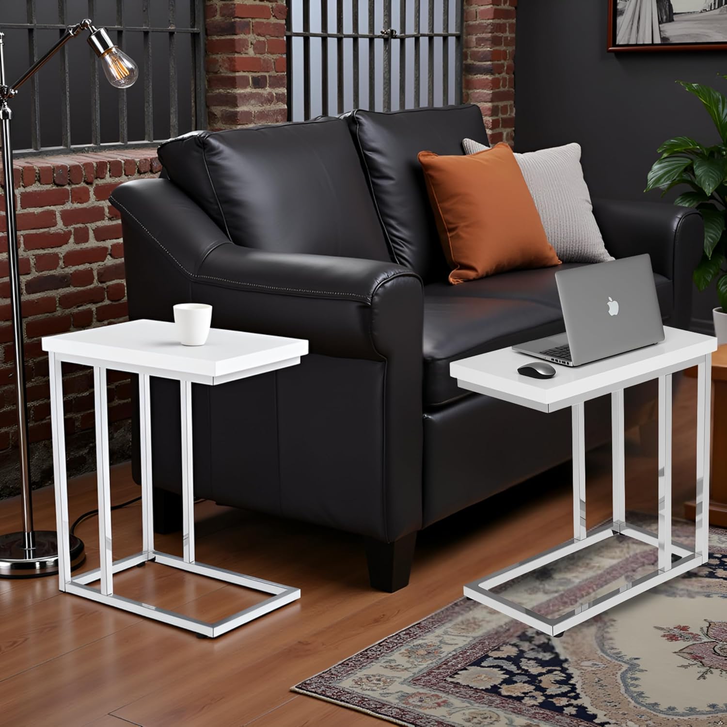 Lavish Home C-Shaped Side Tables Set of 2 – Modern Sofa End Tables or Bedside Nightstands – Space-Saving Laptop Tray Tables for Small Spaces (White)
