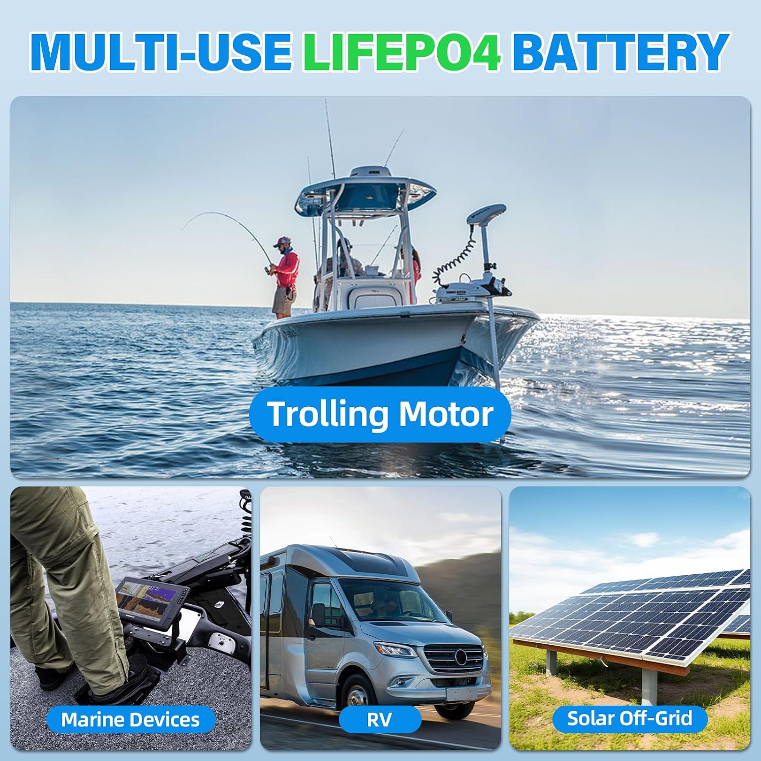 12V 100Ah Trolling Motor LiFePO4 Battery, 120A BMS, Max. 1280Wh Lithium Iron Phosphate Battery with up to 15000 Cycles & 10 Years Lifespan for Trolling Motor, RV, Marine, Solar off Grid