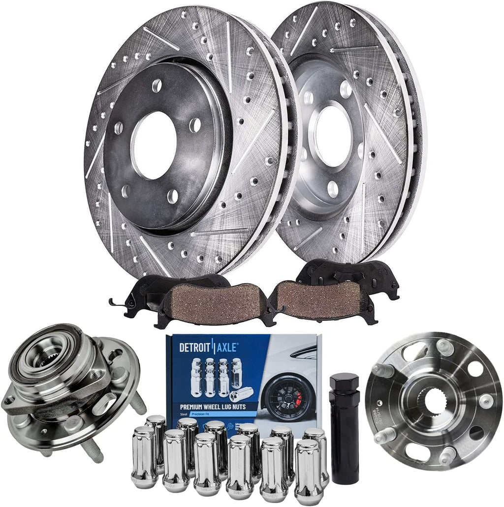 Detroit Axle - Front Wheel Bearing Hubs Brake Kit for Chevy Malibu Impala Equinox GMC Terrain Buick Regal LaCrosse 12.64' inch Brake Rotors Ceramic Brakes Pads Wheel Bearing Hubs Lug Nuts Replacement