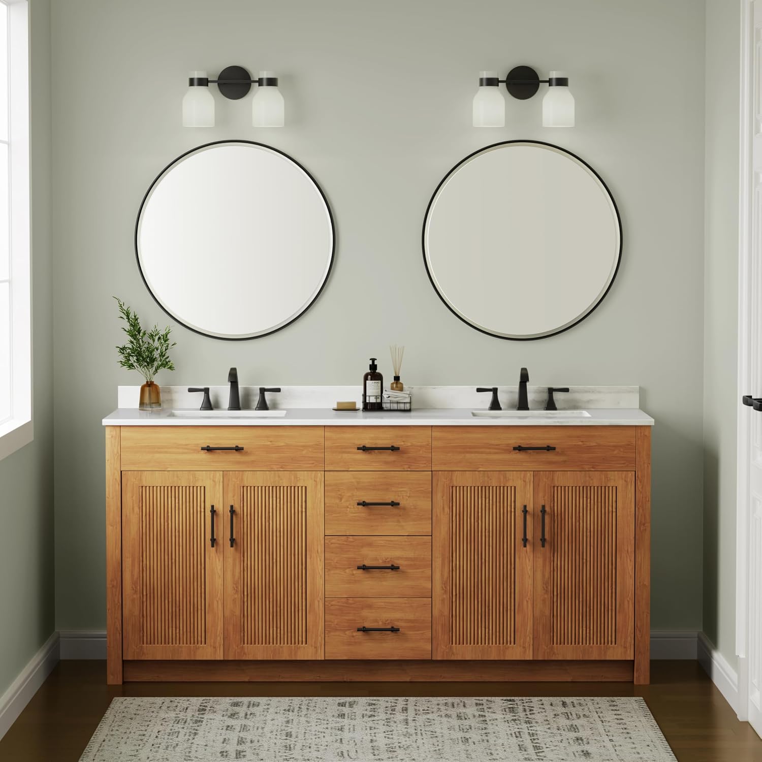 ML Lighting | Corella Collection | 23002-MB | Indoor 2 Light Vanity in Matte Black with Opal Shiny Glass Shade | Elegant and Versatile Design for Any Bathroom
