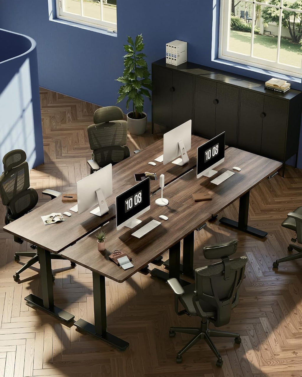 FLEXISPOT EN1 One-Piece Standing Desk, Electric Adjustable with 4 Memory Presets, 176 LBS Capacity, Stable & Quiet, Seamless Desktop for Home Office & Dual Monitors, 55'x28' Black Walnut