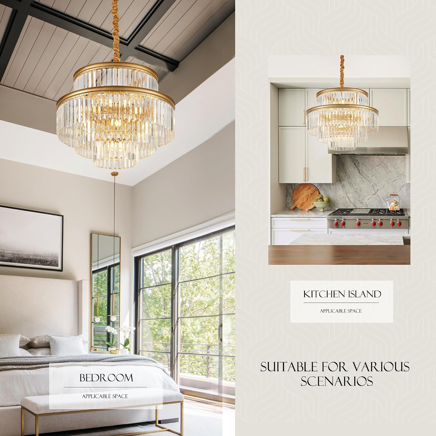 21.6' 14-Light Modern Crystal Chandelier Light Fixtures 4-Tier Gold Luxury Chandeliers for Dining Room Round Hanging Pendant Lighting for Living Room Kitchen Entryway Bedroom Foyer Hallway