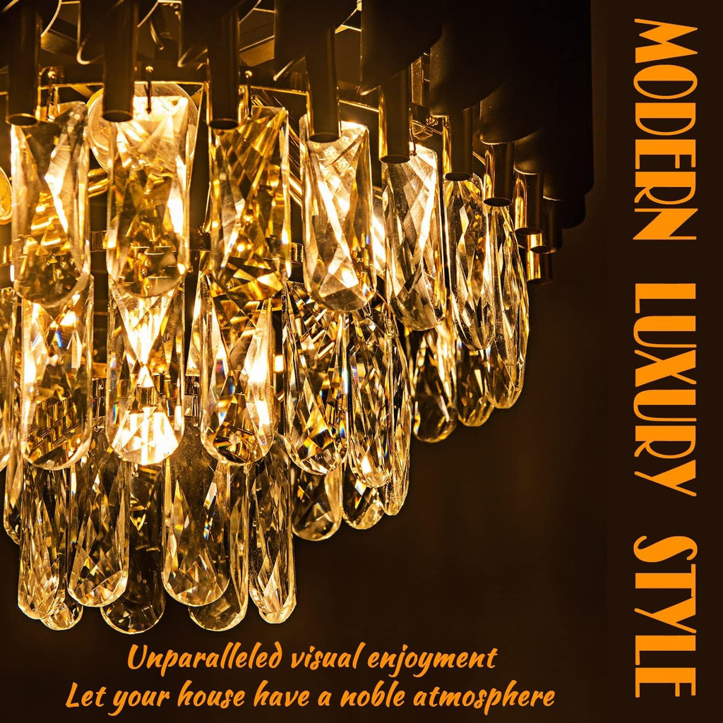 3-Tier Black Gold Crystal Chandelier 5-Light 15'' Modern Crystal Pendant Chandelier Ceiling Light Fixture Hanging Lighting for Kitchen Island Dining Room Foyer Entryway Bedroom
