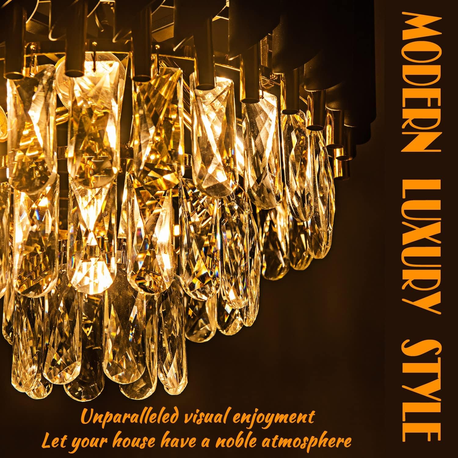 3-Tier Black Gold Crystal Chandelier 5-Light 15'' Modern Crystal Pendant Chandelier Ceiling Light Fixture Hanging Lighting for Kitchen Island Dining Room Foyer Entryway Bedroom