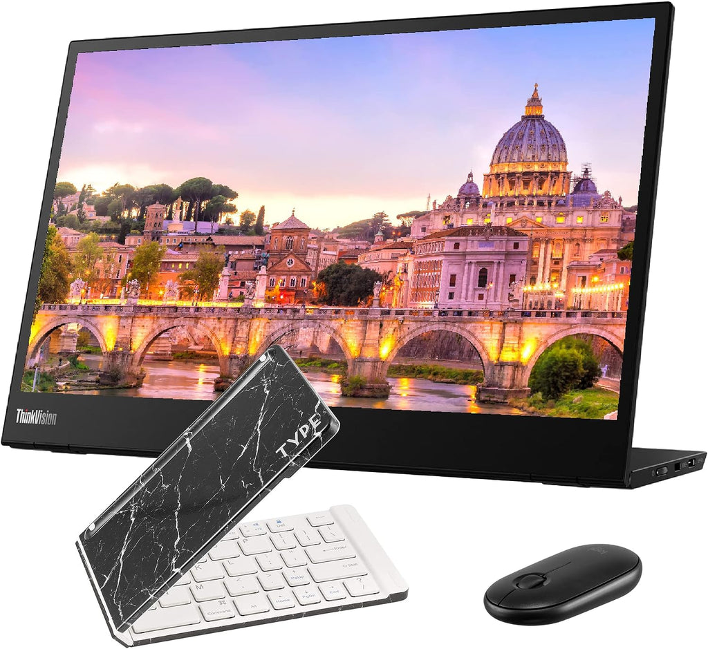 Lenovo ThinkVision M14 14 Inch, 1920 x 1080y, IPS, 2 USB Type-C Portable Travel Monitor Bundle with Black Marble Bluetooth Folding Wireless Keyboard, and Black Pebble M355 Bluetooth Wireless Mouse