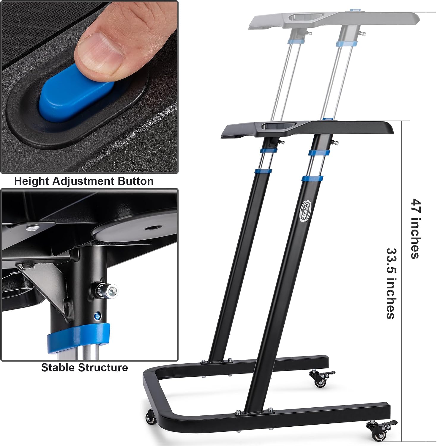 CXWXC Indoor Cycling Desk - Adjustable Height Bike Deak Laptop Stand Non-Slip Surface - Portable Bike Trainer Fitness Desk with Lockable Wheels