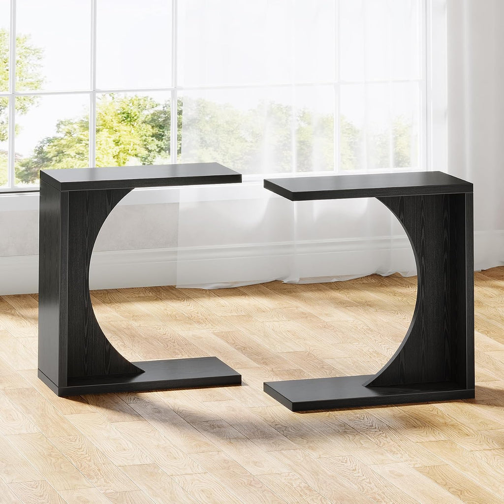 Tribesigns Set of 2 C-Shaped End Table for Couch, Small Bedside Table for Sofa, Wooden Nightstand for Living Room Bedroom Laptop Work Desk (2, Black)