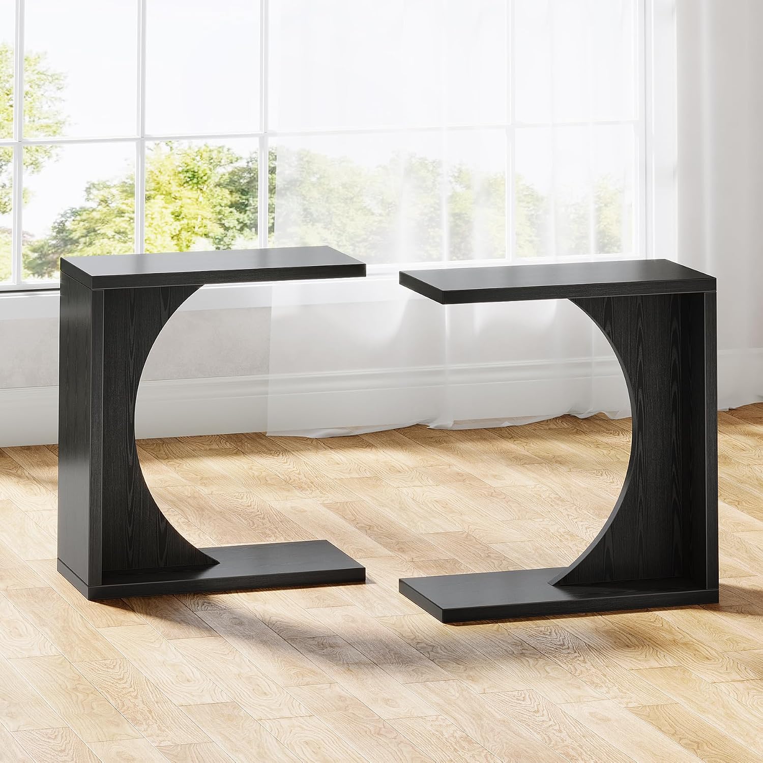 Tribesigns Set of 2 C-Shaped End Table for Couch, Small Bedside Table for Sofa, Wooden Nightstand for Living Room Bedroom Laptop Work Desk (2, Black)