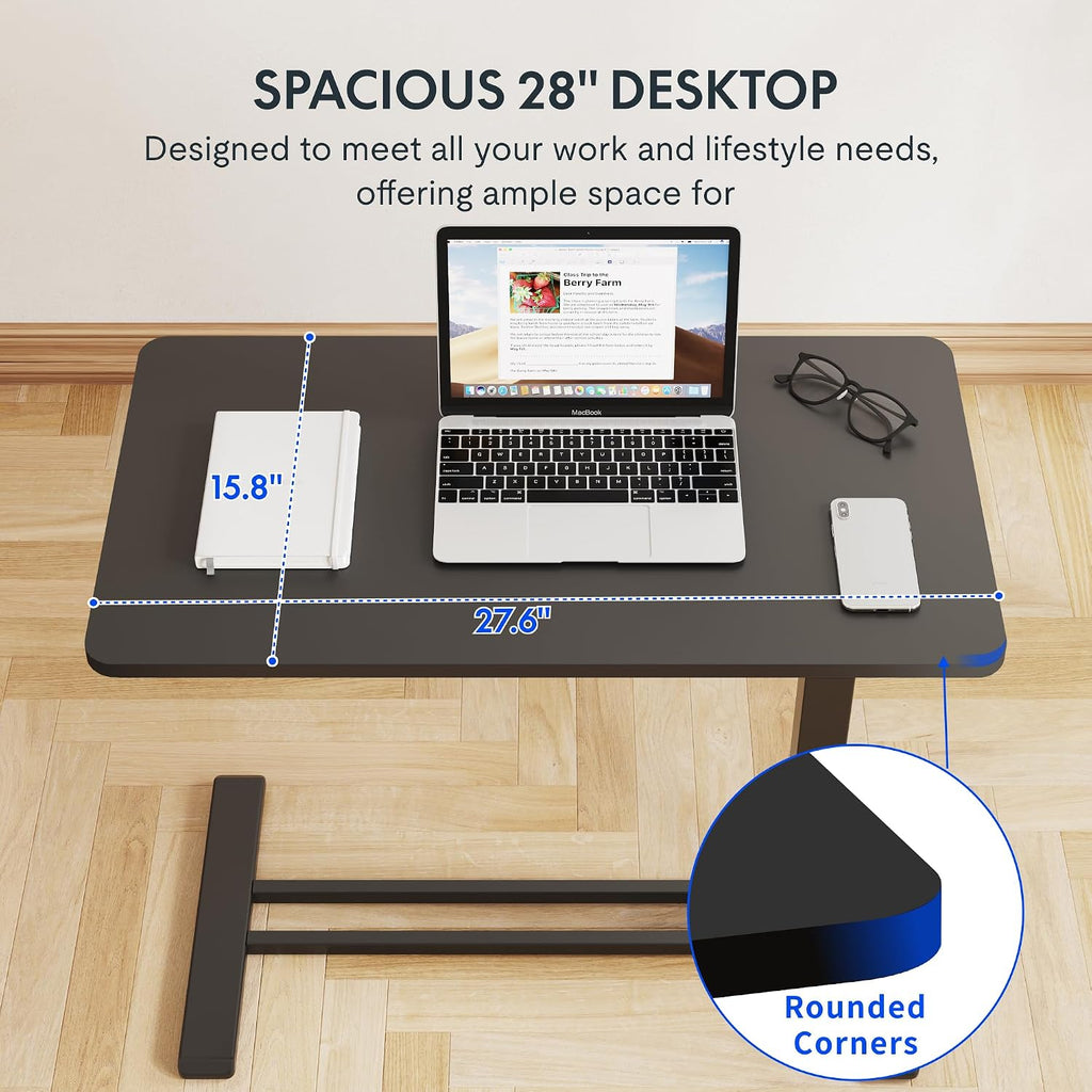 FLEXISPOT Height Adjustable C Table with Wheels, Mobile Snack Side End Table Sofa Couch Bedside Table Laptop Rolling Cart TV Tray Night Stand Small Space Side Table,(27.6' W x 15.7' D,Black)