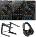 Pioneer DDJ-FLX10 4-Deck DJ Controller Bundle with Pioneer HDJ-X5-K Professional DJ Headphones and On-Stage LPT5000 Laptop Stand | Rekordbox + Serato DJ Pro | Complete Professional DJ Monitoring Setup